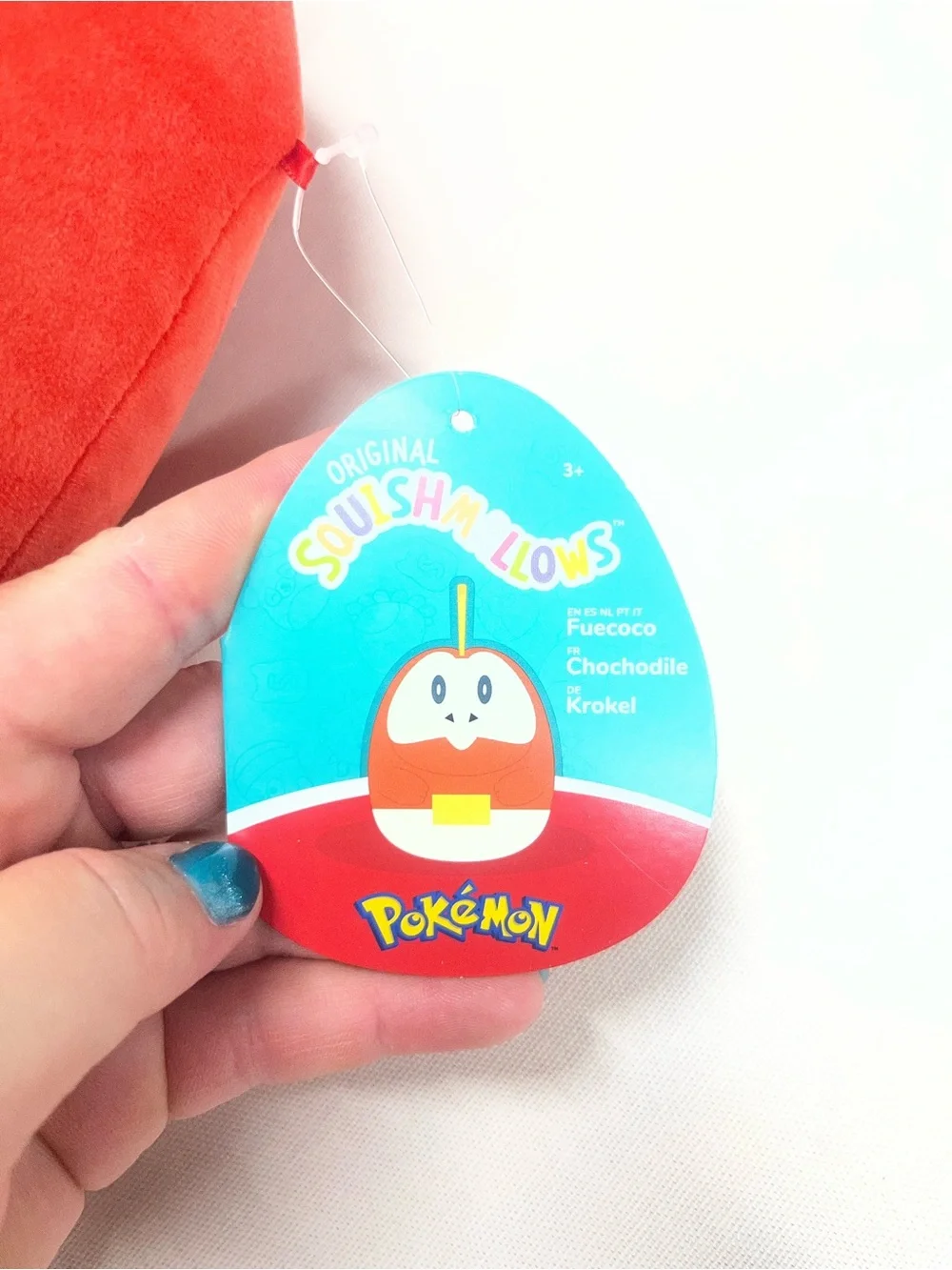 Squishmallows Red White Plush Character with Yellow Patch